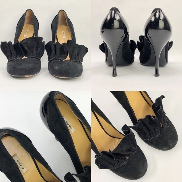 Miu Miu Suede Patent Leather Pleated High Heels 37 - Picture 7 of 8